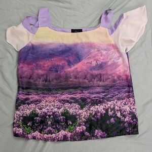 Floral Landscape Print Women's Top